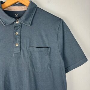Free Fly Men's M Blue Short Sleeve Golf‎ Polo Shirt Pocket Casual Viscose Blend